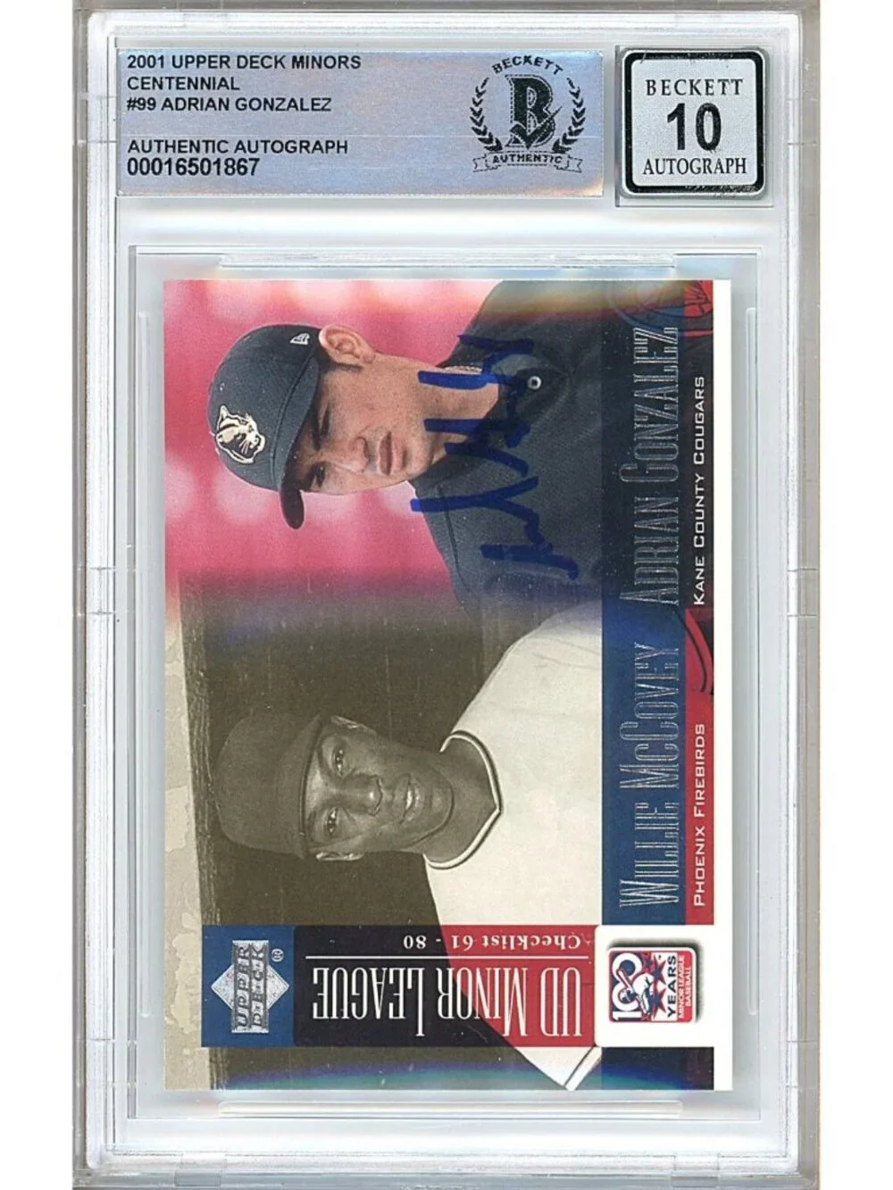 Adrian Gonzalez Signed 2001 UD Minors #99 RC Slabbed Auto Card
